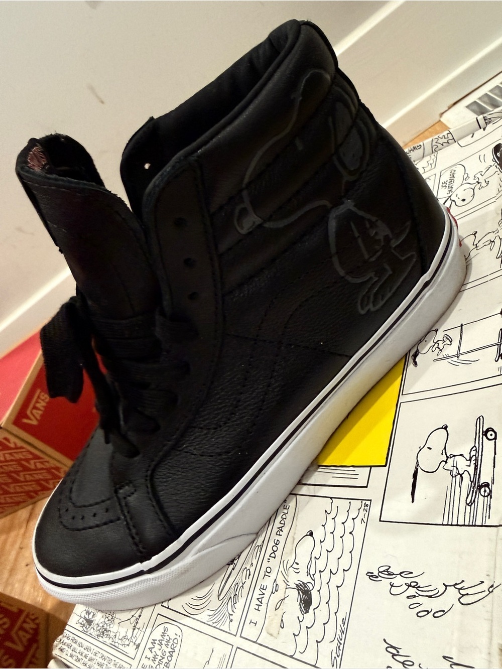 Vans Black High-Top Sneakers with Snoopy Outline